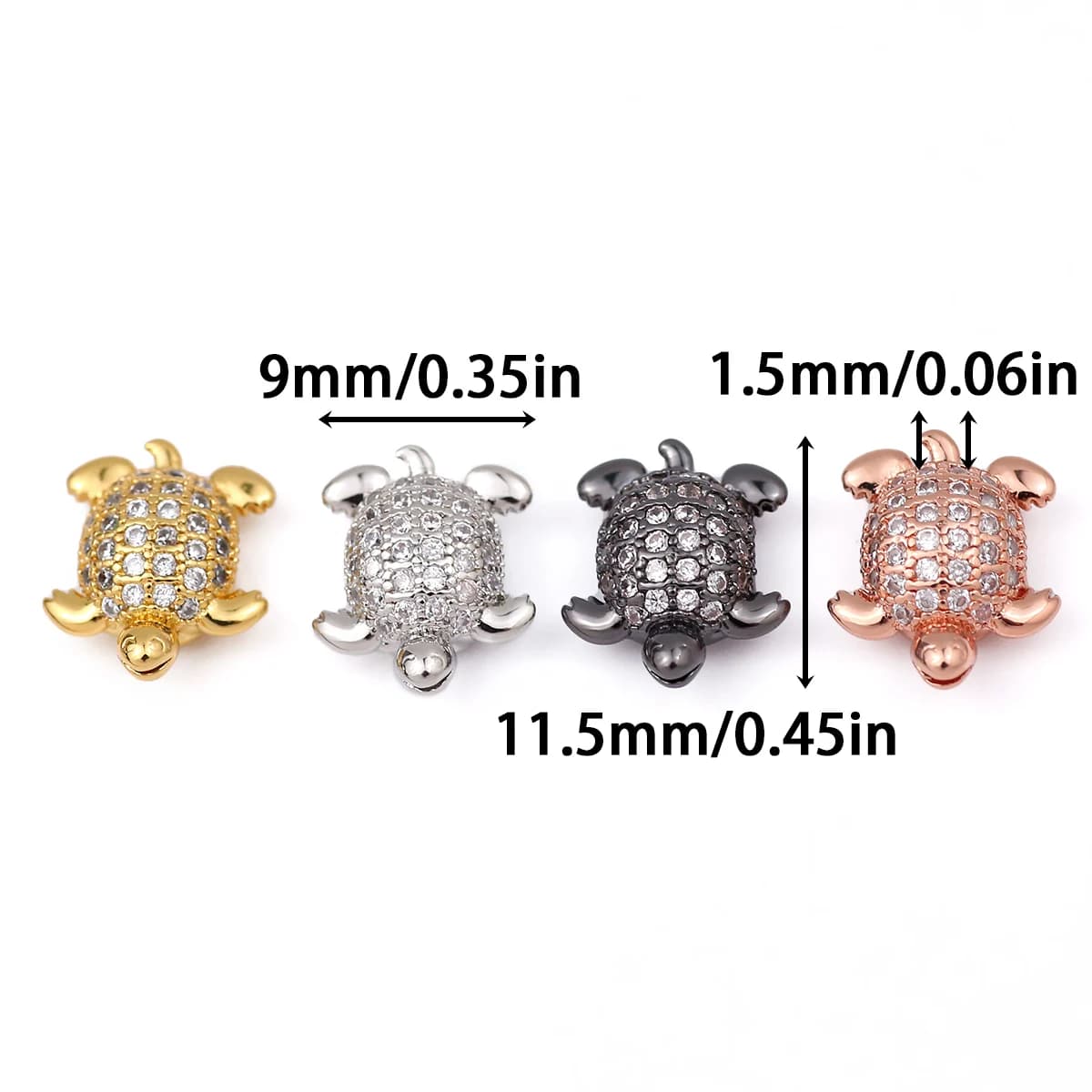 4PCS Brass Cubic Zirconia Turtle Beads
