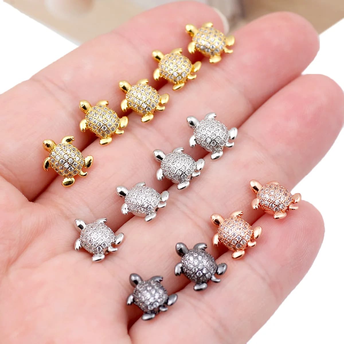4PCS Brass Cubic Zirconia Turtle Beads