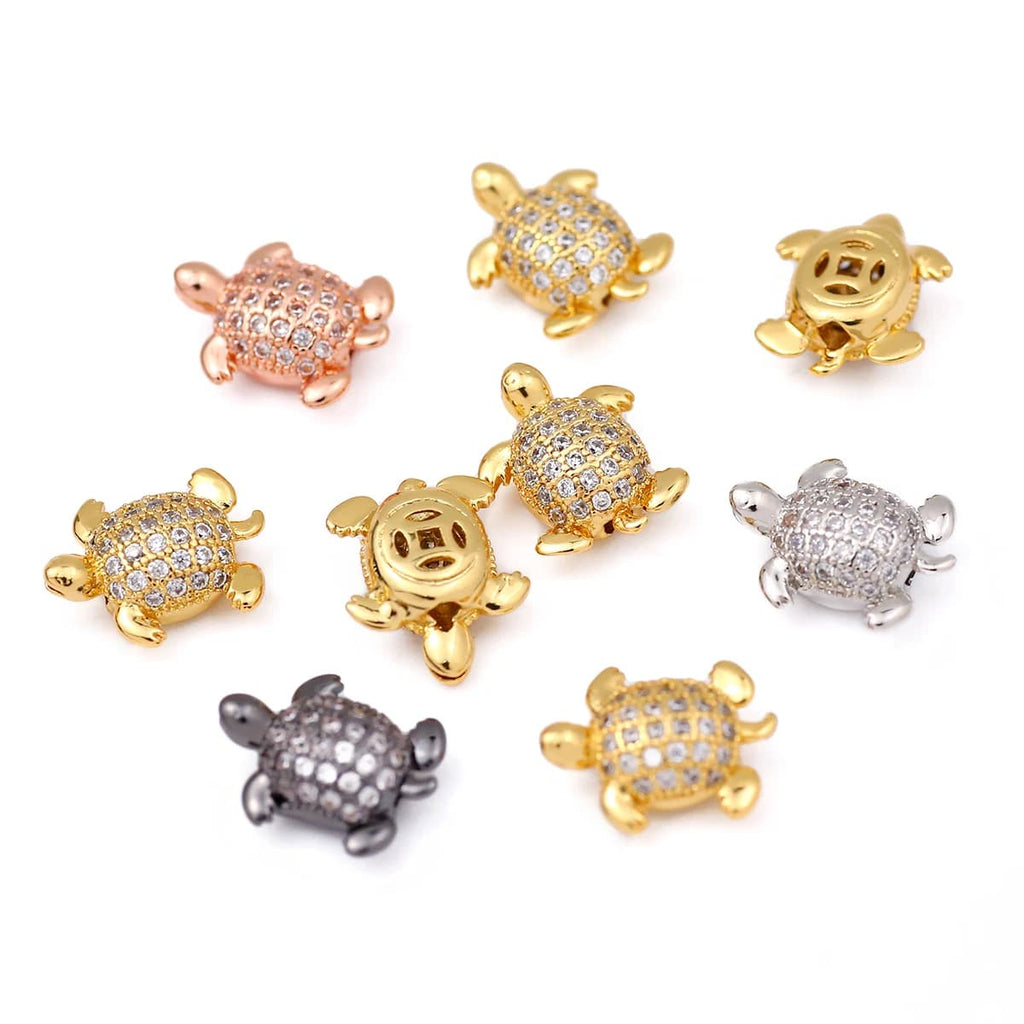 4PCS Brass Cubic Zirconia Turtle Beads