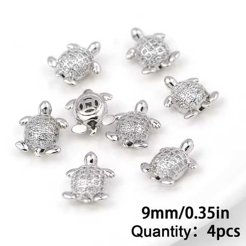 4PCS Brass Cubic Zirconia Turtle Beads