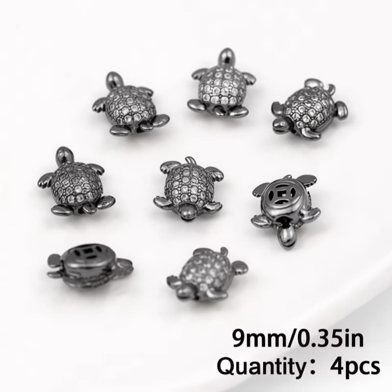 4PCS Brass Cubic Zirconia Turtle Beads