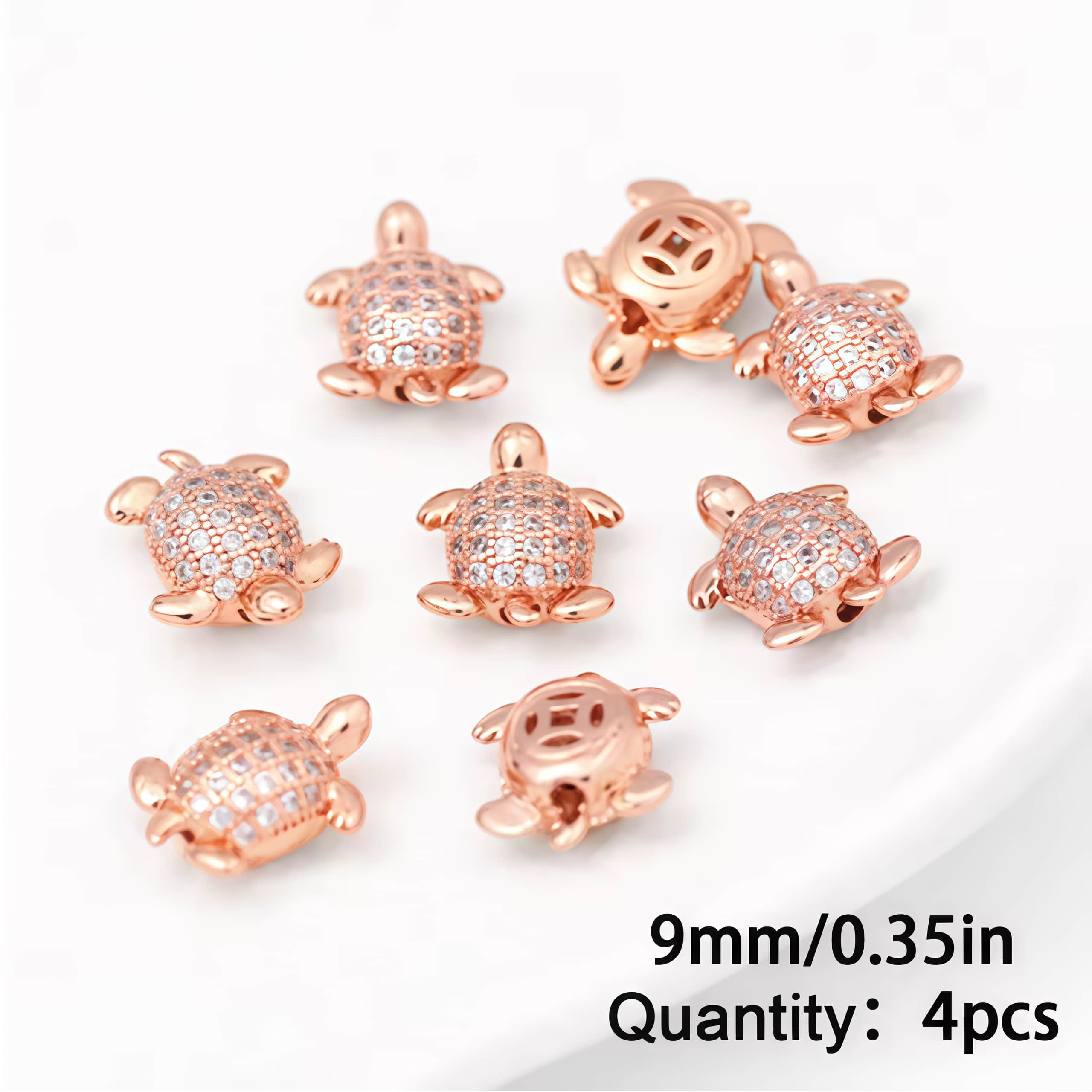 4PCS Brass Cubic Zirconia Turtle Beads
