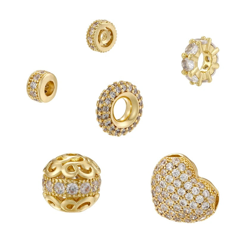 1PCS Brass Cubic Zirconia Sparkling Beads