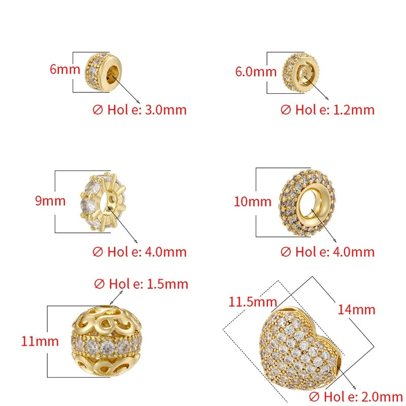 1PCS Brass Cubic Zirconia Sparkling Beads