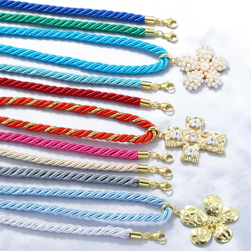 1PCS Braided Silk Rope Necklace Cords With Bright Gold Finish