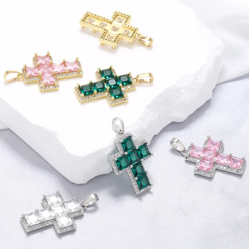1Pcs Cross Pendants Brass Cubic Zirconia Cross Charms Necklaces