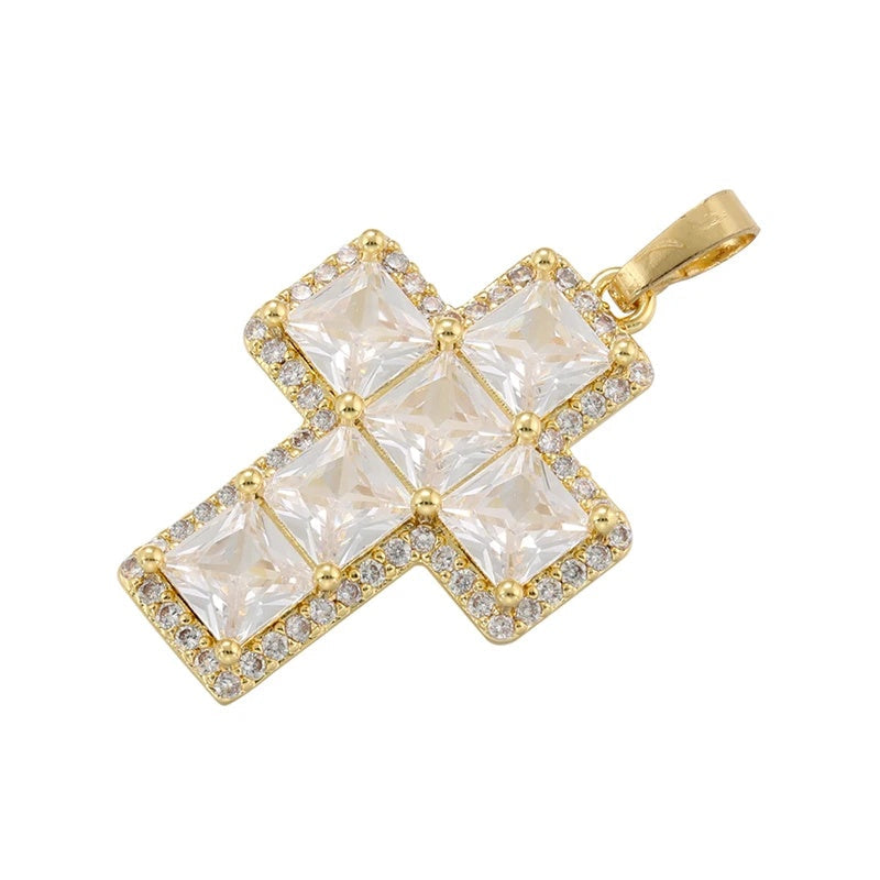 1Pcs Cross Pendants Brass Cubic Zirconia Cross Charms Necklaces