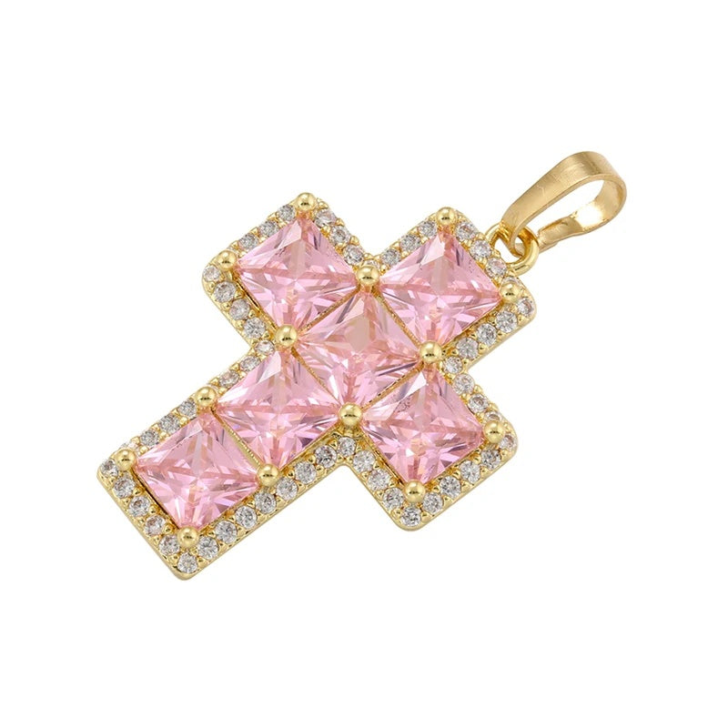1Pcs Cross Pendants Brass Cubic Zirconia Cross Charms Necklaces
