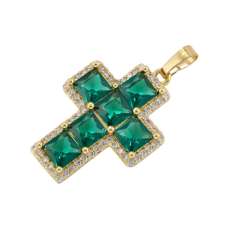 1Pcs Cross Pendants Brass Cubic Zirconia Cross Charms Necklaces
