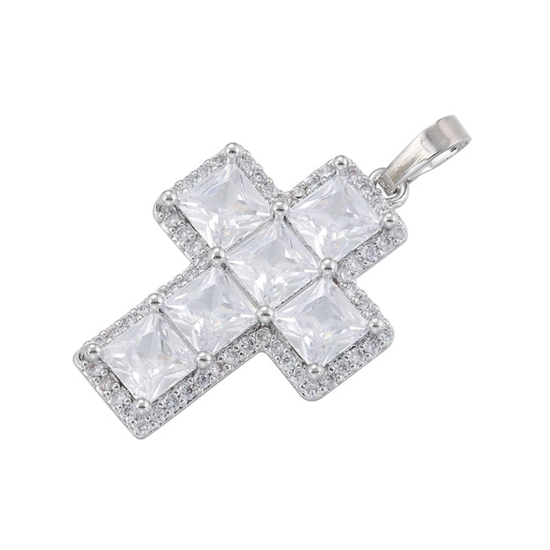 1Pcs Cross Pendants Brass Cubic Zirconia Cross Charms Necklaces