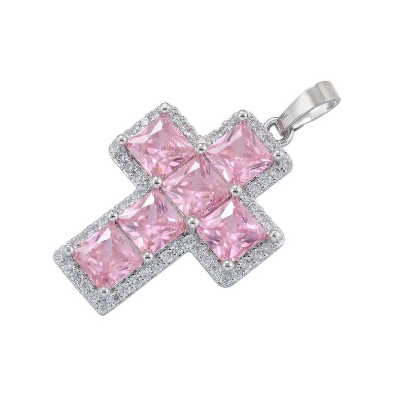 1Pcs Cross Pendants Brass Cubic Zirconia Cross Charms Necklaces
