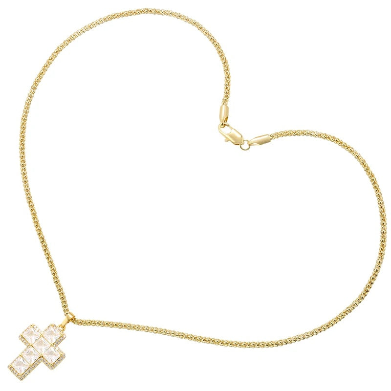 1Pcs Cross Pendants Brass Cubic Zirconia Cross Charms Necklaces
