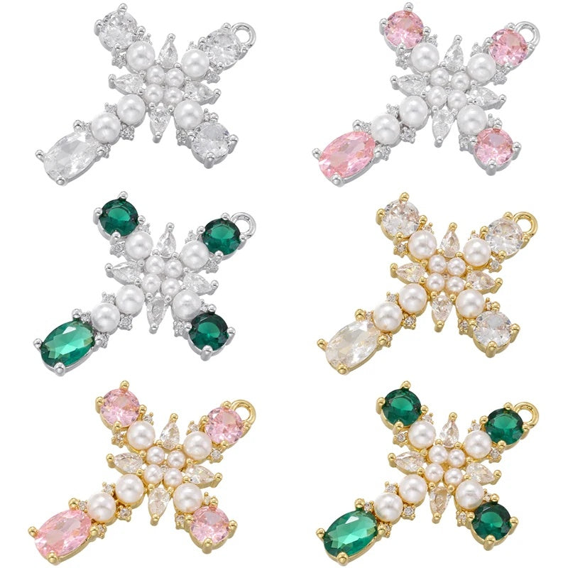 1Pcs Cross Pendants Brass Cubic Zirconia Cross Charms Necklaces