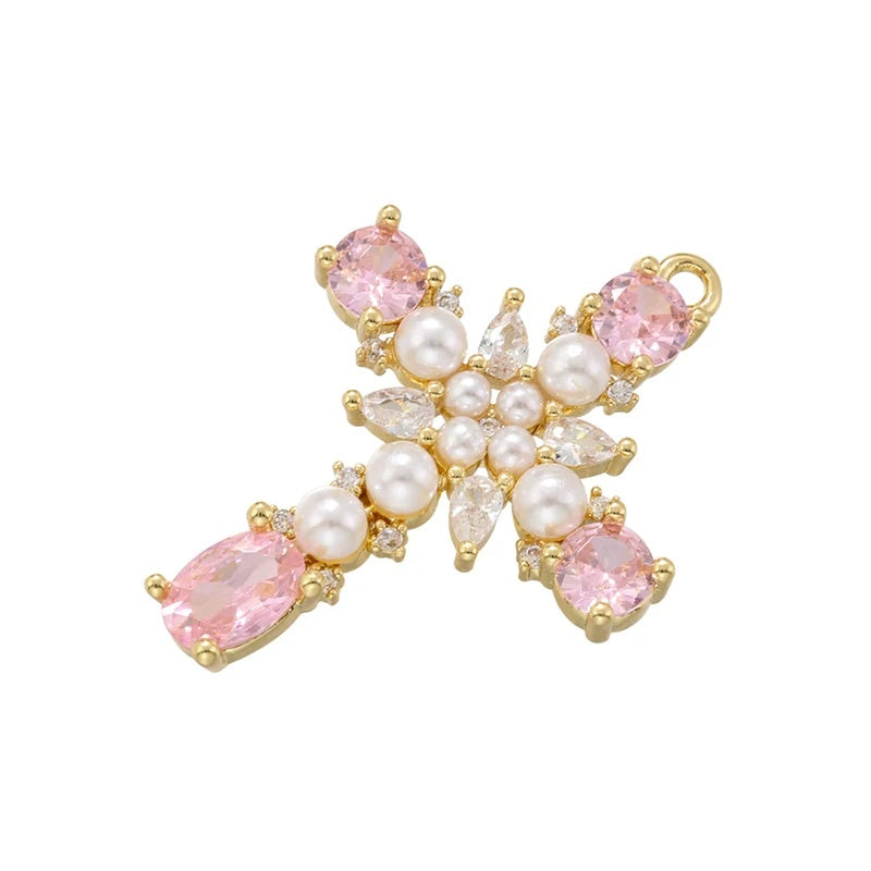 1Pcs Cross Pendants Brass Cubic Zirconia Cross Charms Necklaces