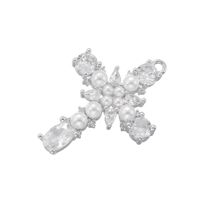1Pcs Cross Pendants Brass Cubic Zirconia Cross Charms Necklaces