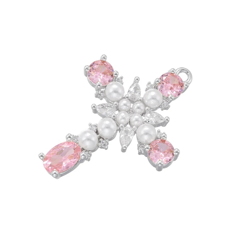 1Pcs Cross Pendants Brass Cubic Zirconia Cross Charms Necklaces
