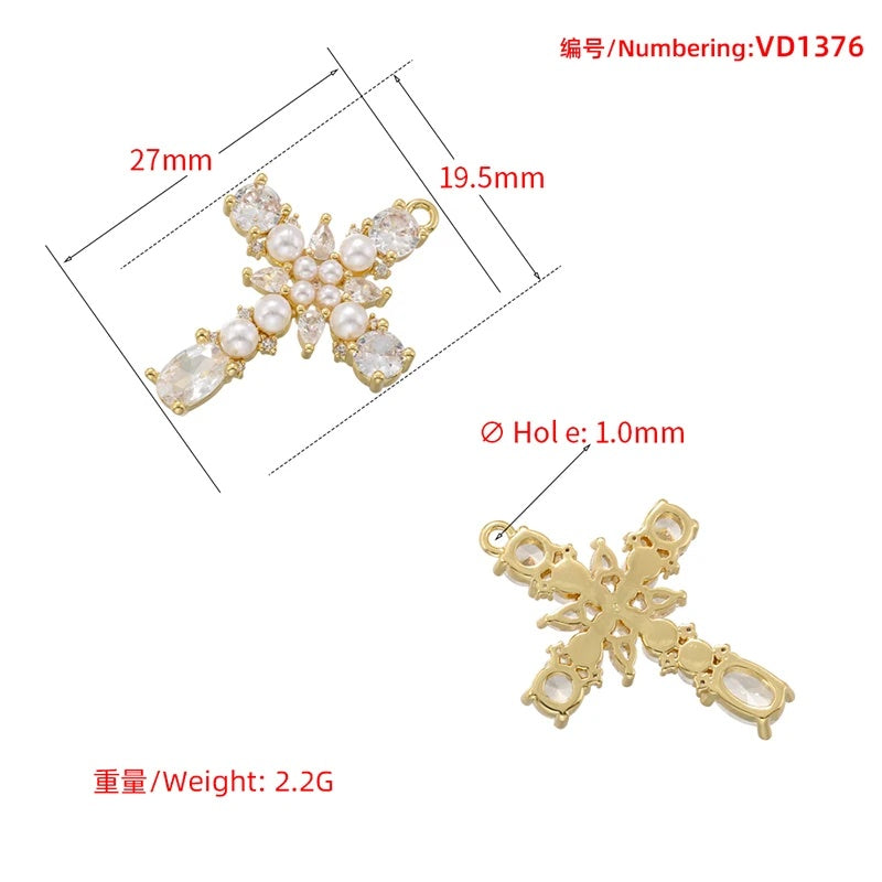 1Pcs Cross Pendants Brass Cubic Zirconia Cross Charms Necklaces