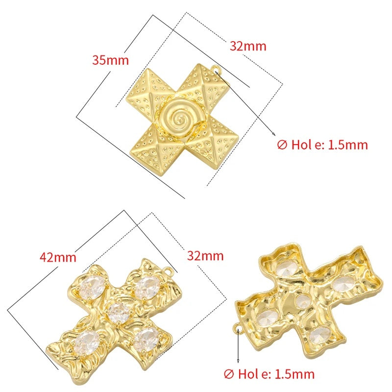 1Pcs Cross Pendants Brass Cubic Zirconia Cross Charms Necklaces
