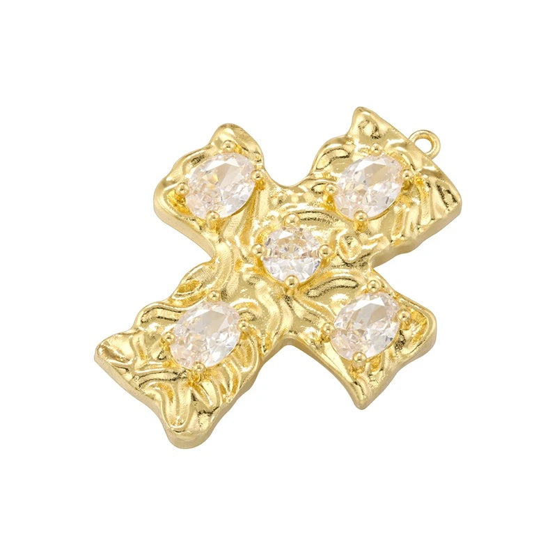 1Pcs Cross Pendants Brass Cubic Zirconia Cross Charms Necklaces