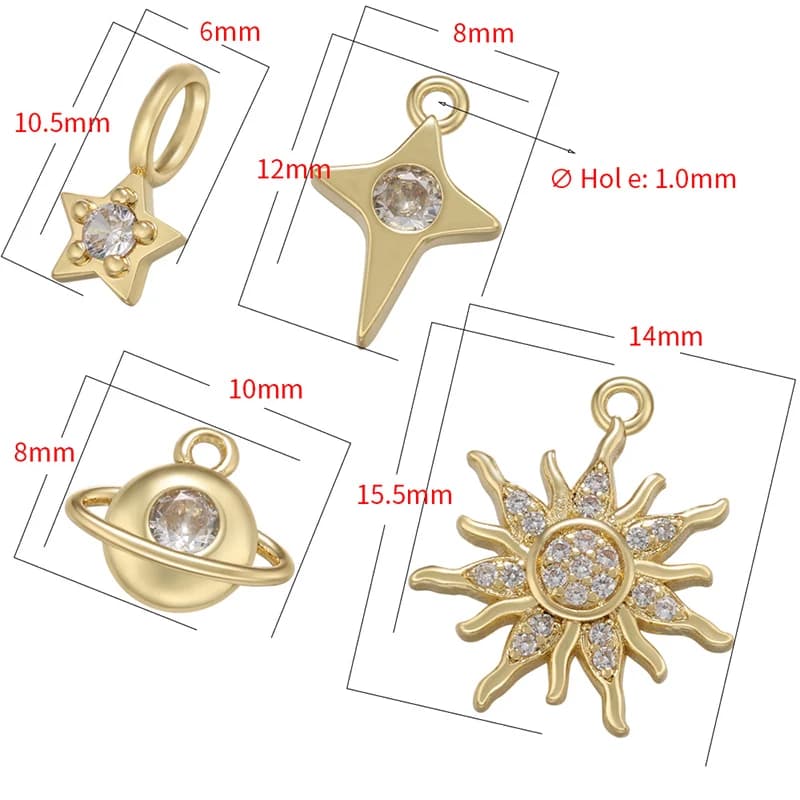 1Pcs Gold Color Silver Color Sun Moon Mini Charms