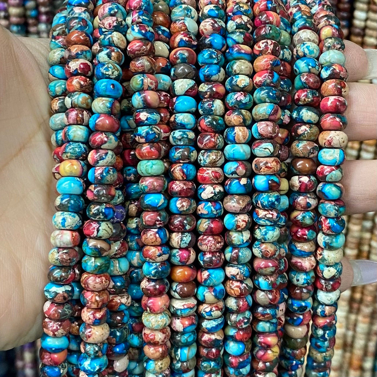 Round Rondelle Sea Sediment Japser Beads