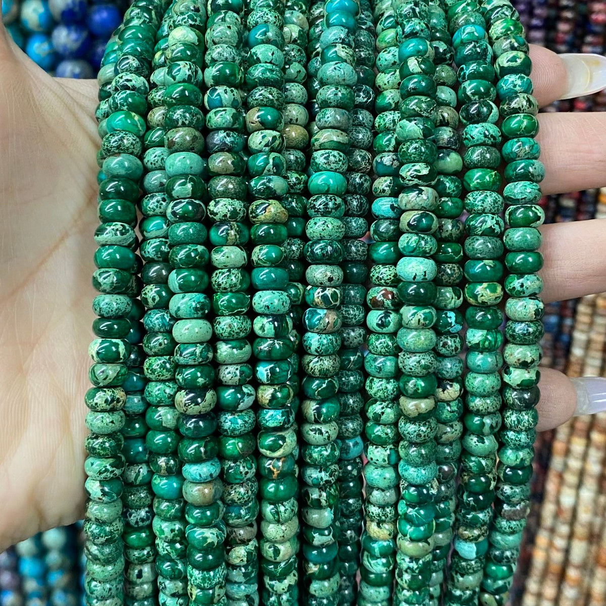 Round Rondelle Sea Sediment Japser Beads