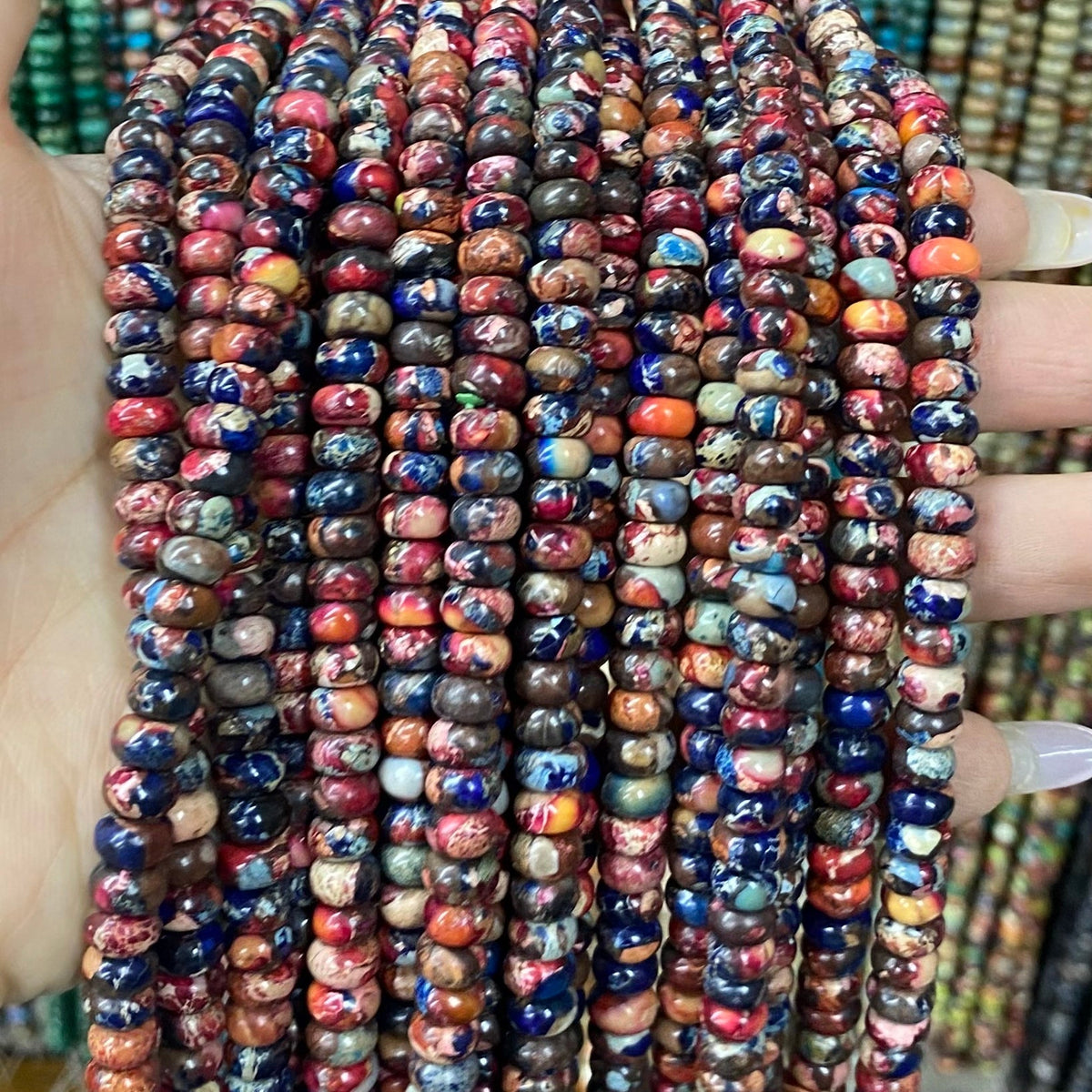 Round Rondelle Sea Sediment Japser Beads
