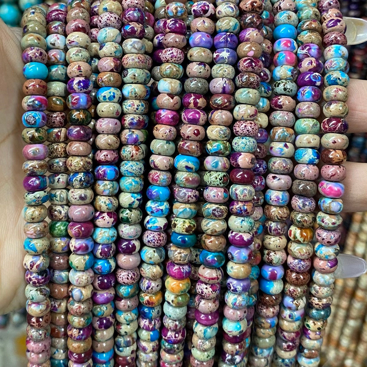 Round Rondelle Sea Sediment Japser Beads