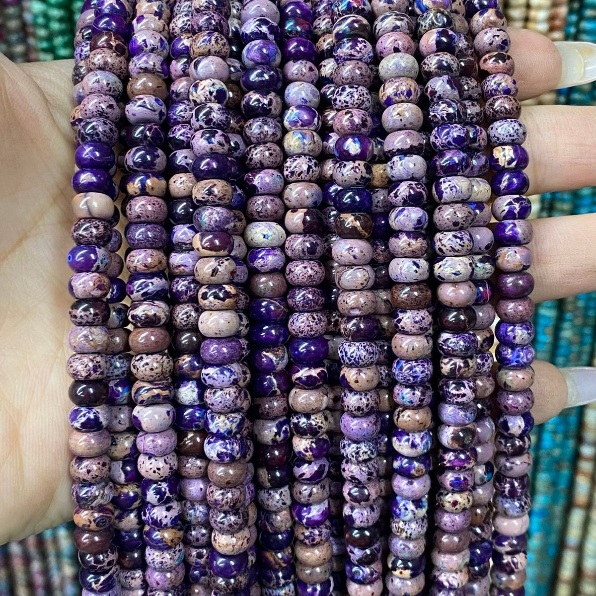 Round Rondelle Sea Sediment Japser Beads