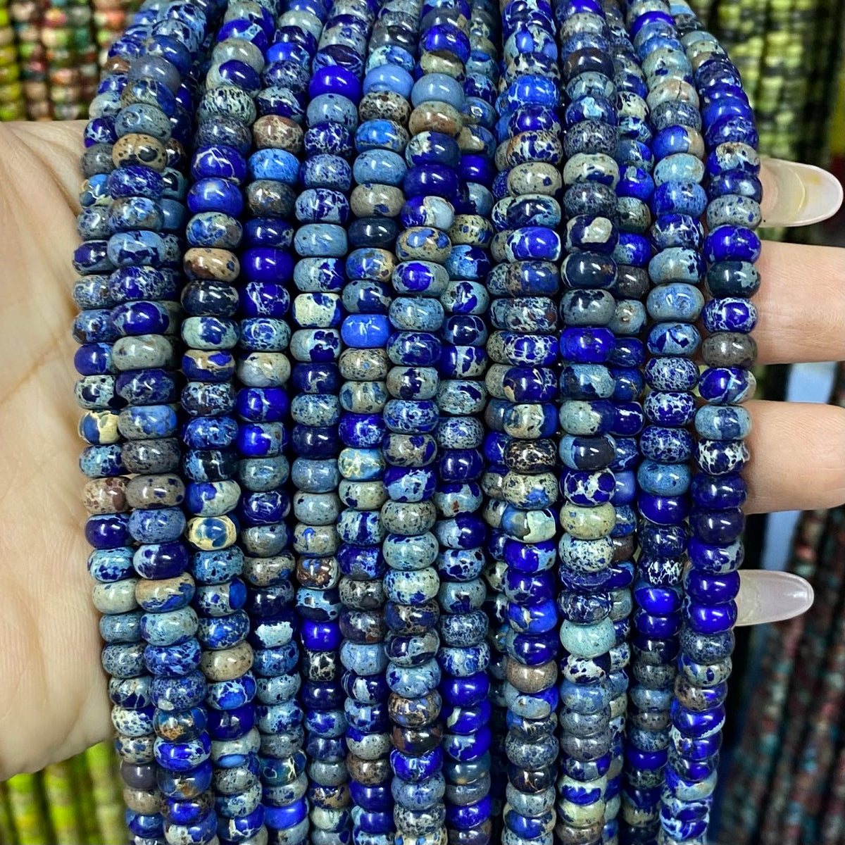 Round Rondelle Sea Sediment Japser Beads
