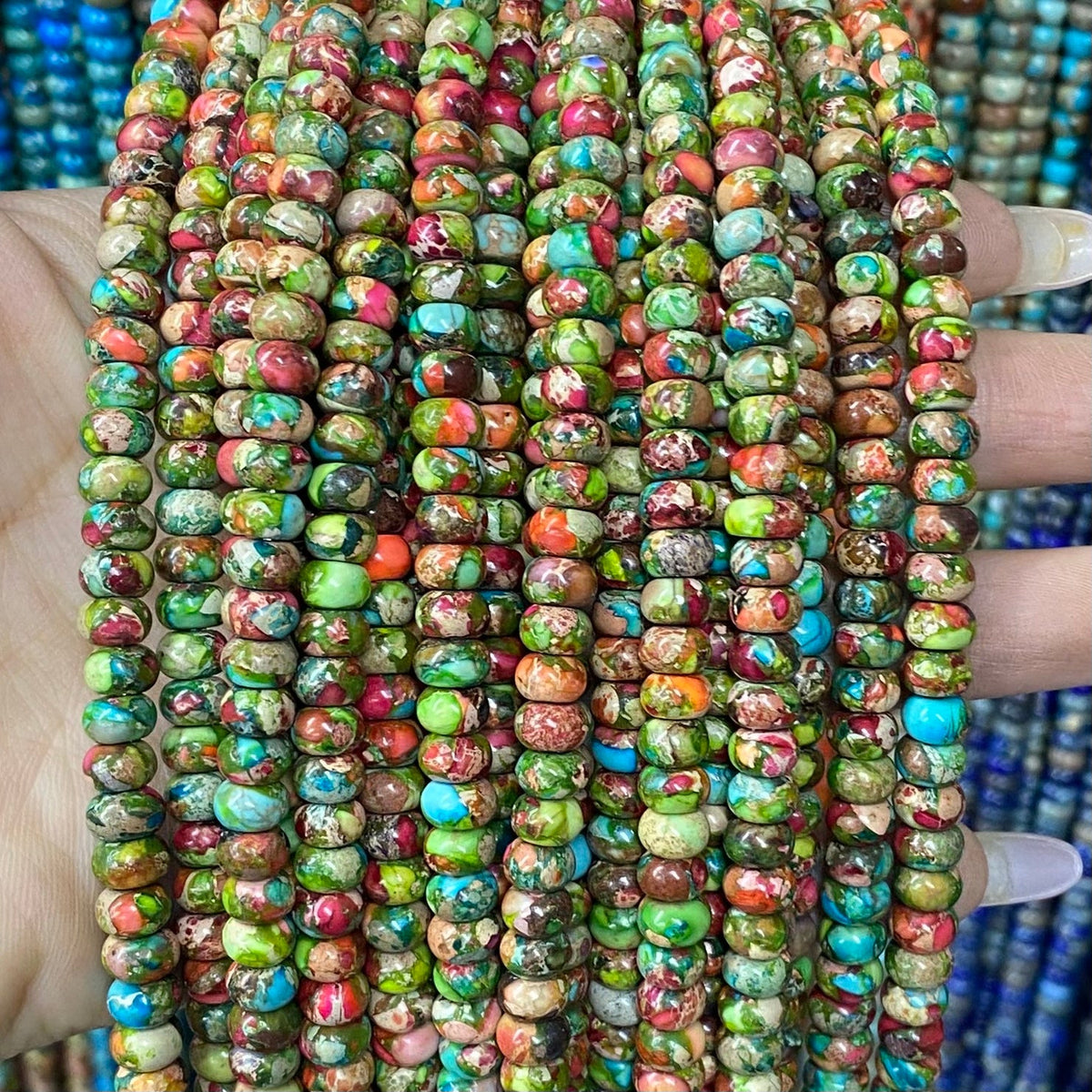 Round Rondelle Sea Sediment Japser Beads