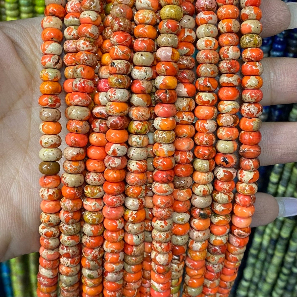 Round Rondelle Sea Sediment Japser Beads