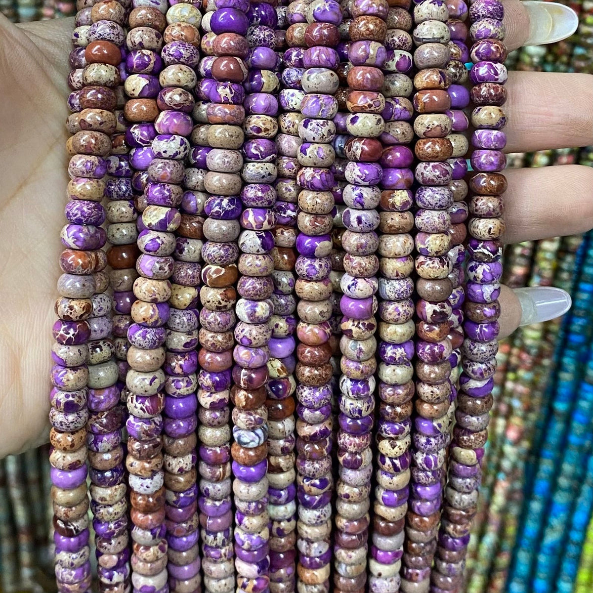 Round Rondelle Sea Sediment Japser Beads