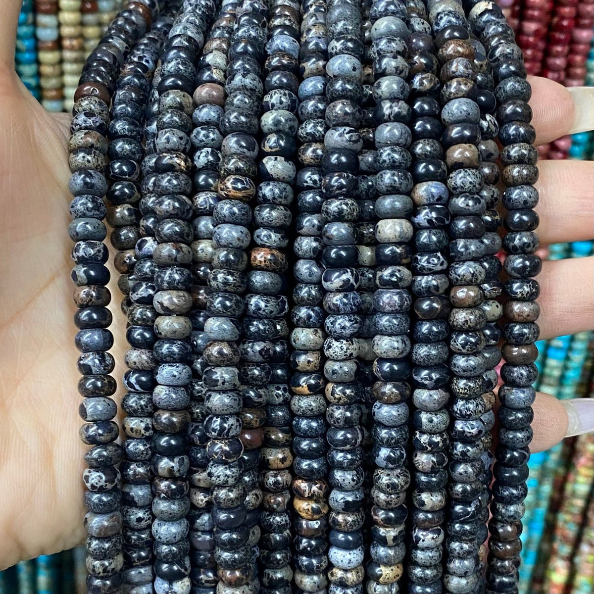 Round Rondelle Sea Sediment Japser Beads