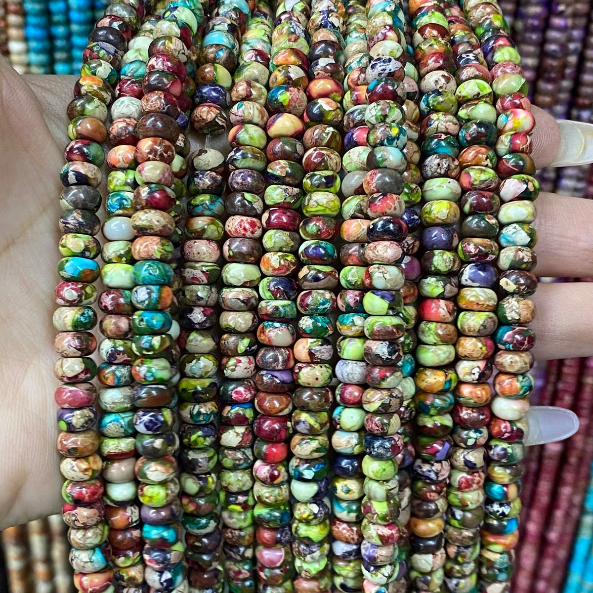 Round Rondelle Sea Sediment Japser Beads