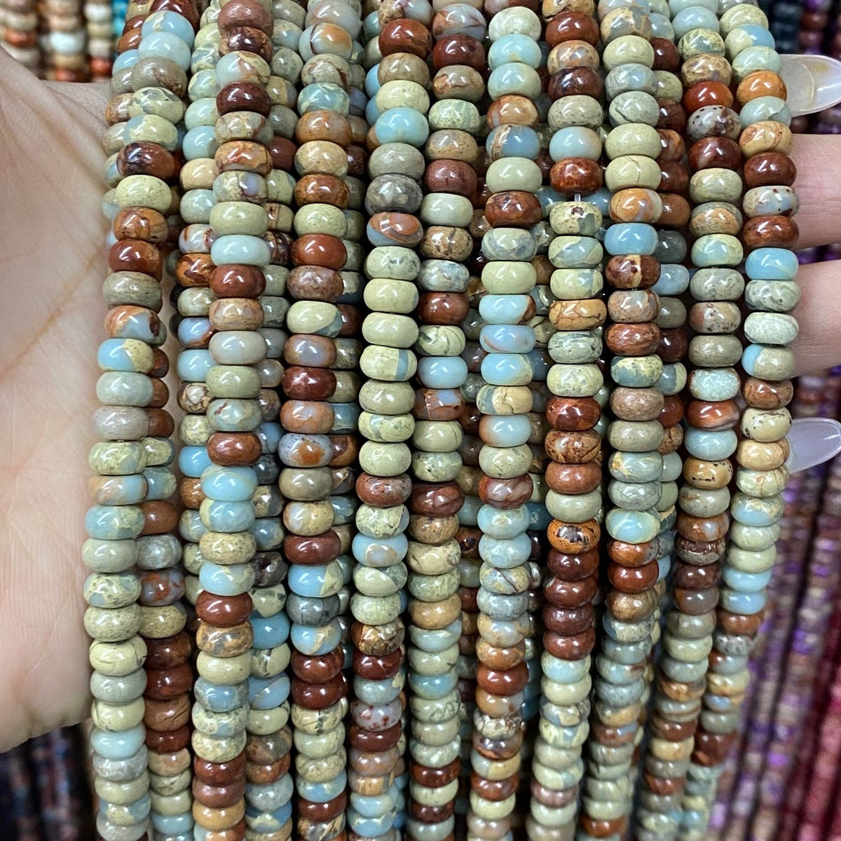 Round Rondelle Sea Sediment Japser Beads
