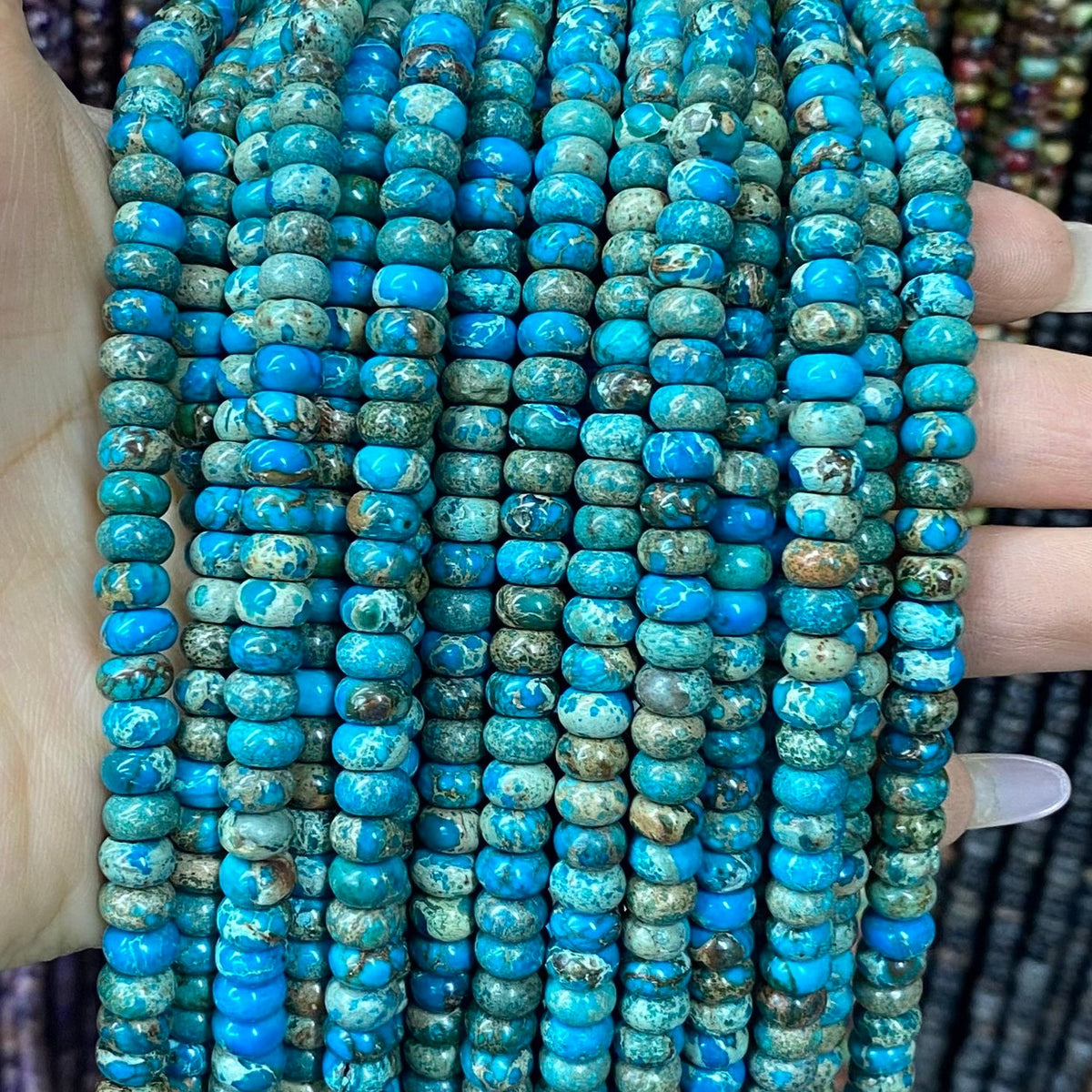 Round Rondelle Sea Sediment Japser Beads