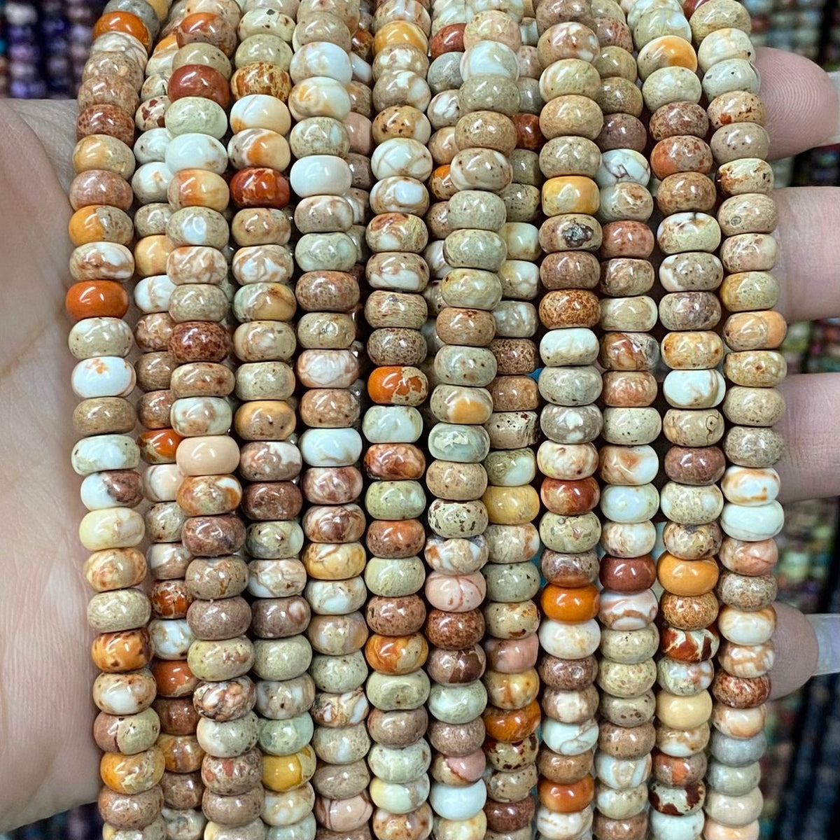 Round Rondelle Sea Sediment Japser Beads