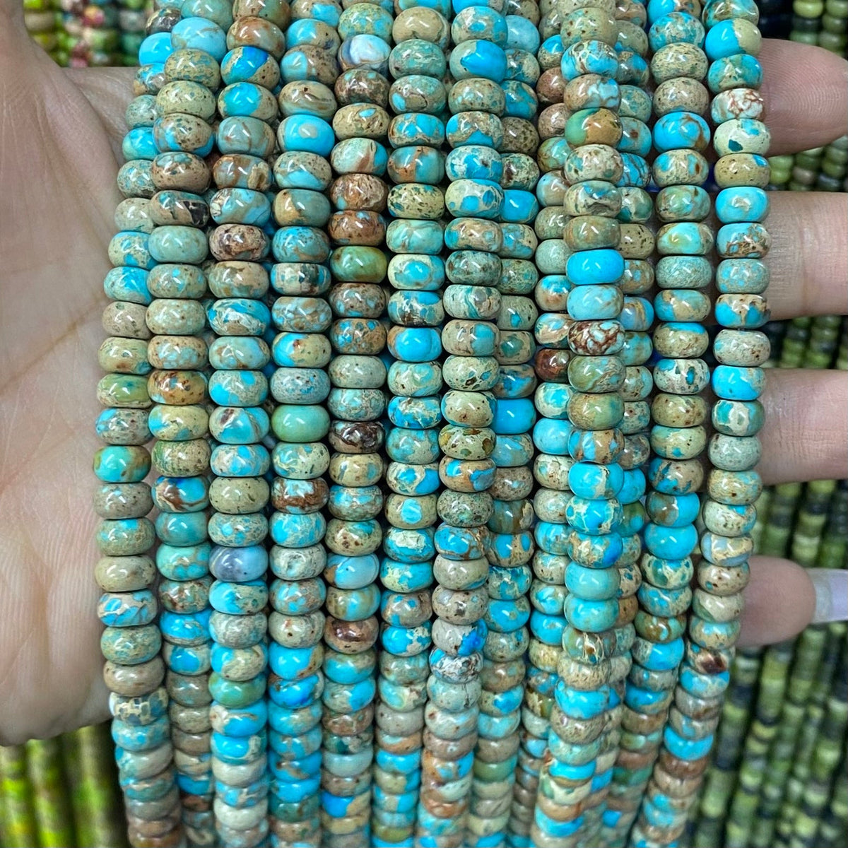Round Rondelle Sea Sediment Japser Beads