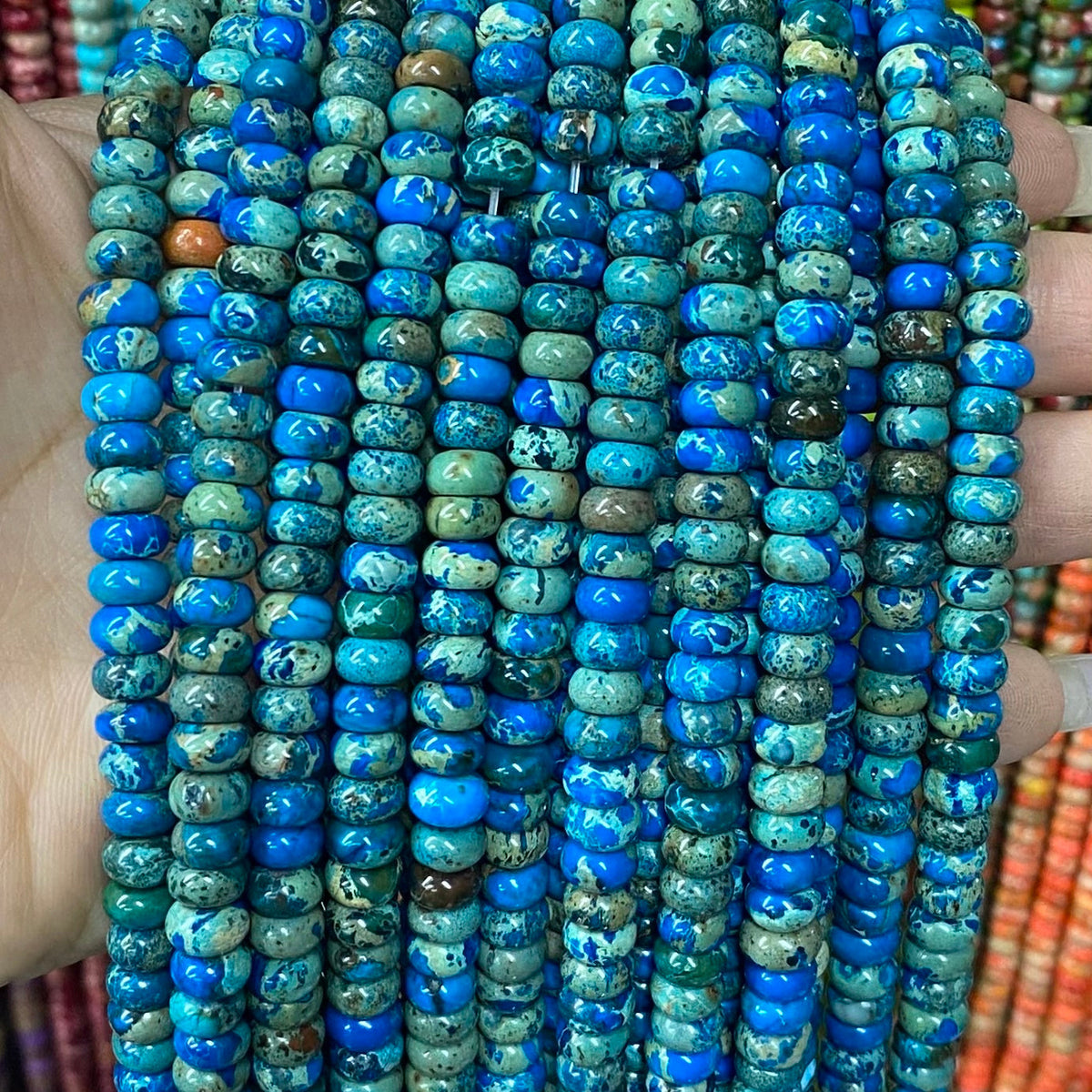 Round Rondelle Sea Sediment Japser Beads