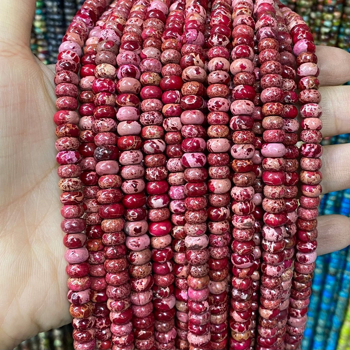 Round Rondelle Sea Sediment Japser Beads