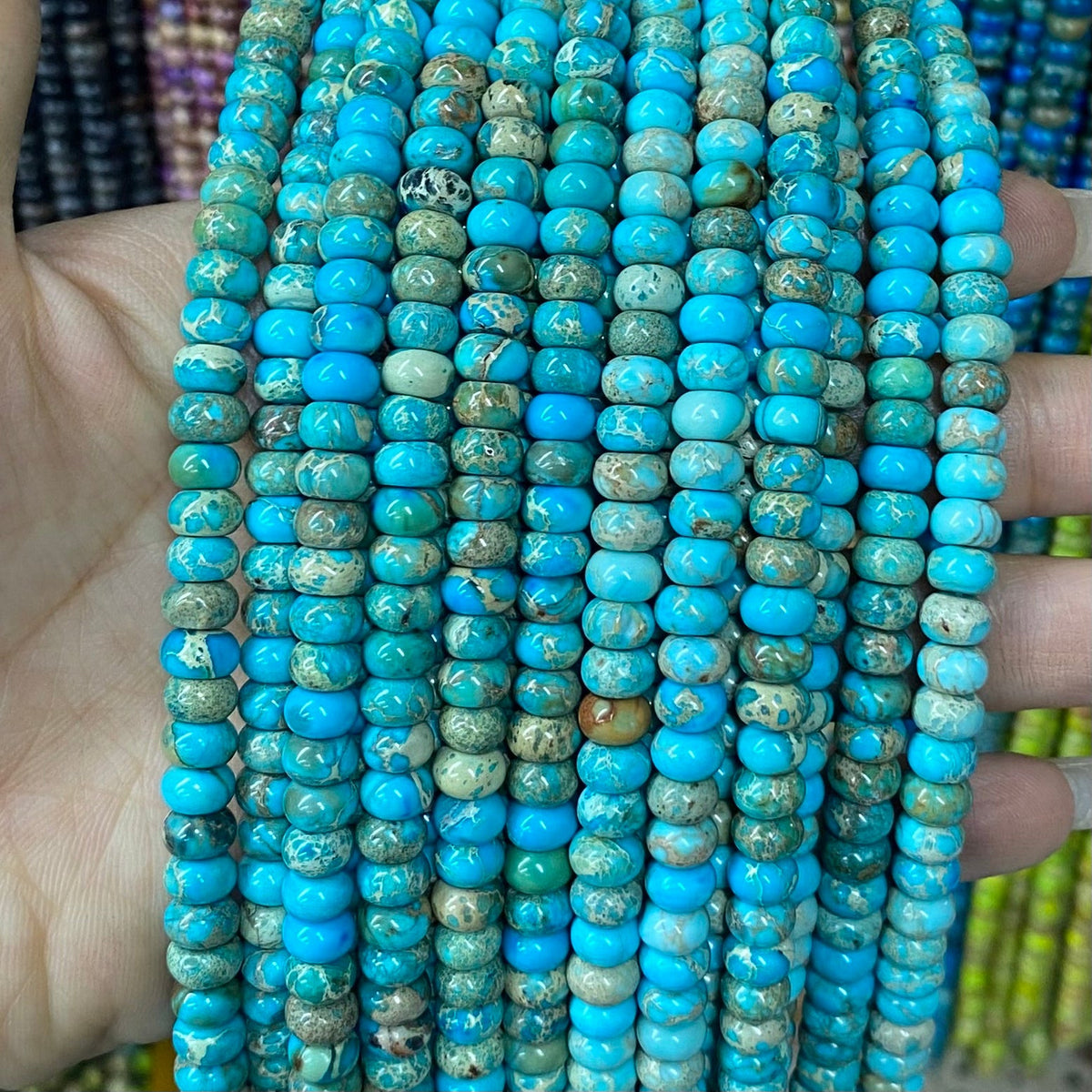 Round Rondelle Sea Sediment Japser Beads