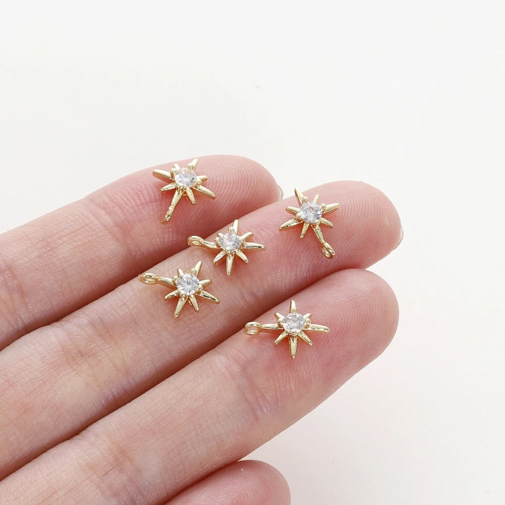 10pcs/lot 18K Gold Colors Rhinestone Hexagram Stars Brass Pendants