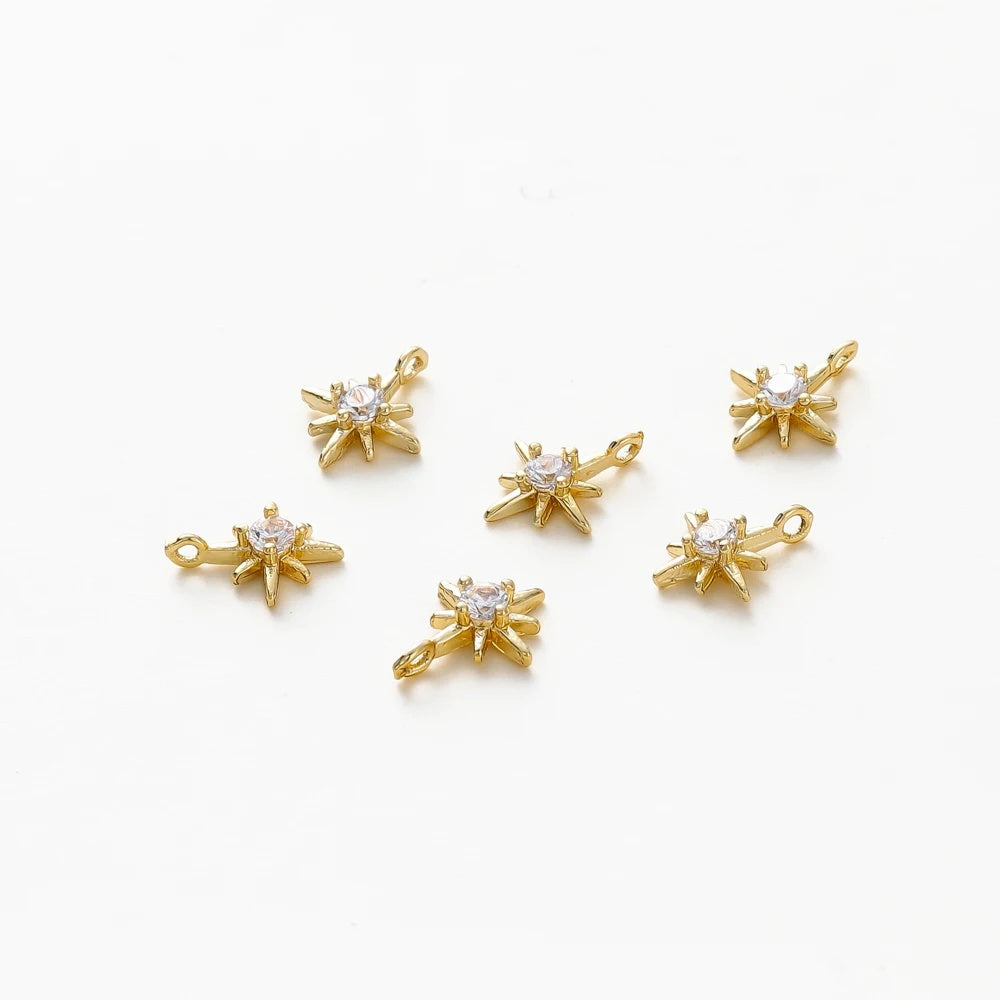 10pcs/lot 18K Gold Colors Rhinestone Hexagram Stars Brass Pendants