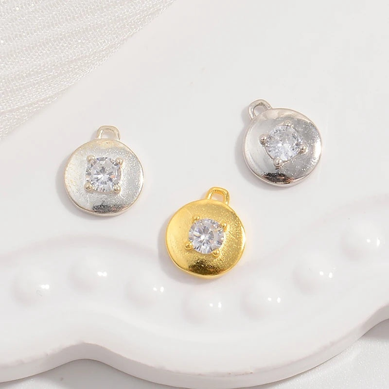 1PCS Sterling Silver Round Micro-Inlaid Zircon Pendant Button Charm