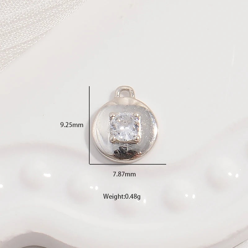 1PCS Sterling Silver Round Micro-Inlaid Zircon Pendant Button Charm
