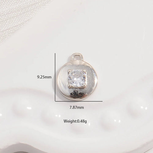 1PCS Sterling Silver Round Micro-Inlaid Zircon Pendant Button Charm