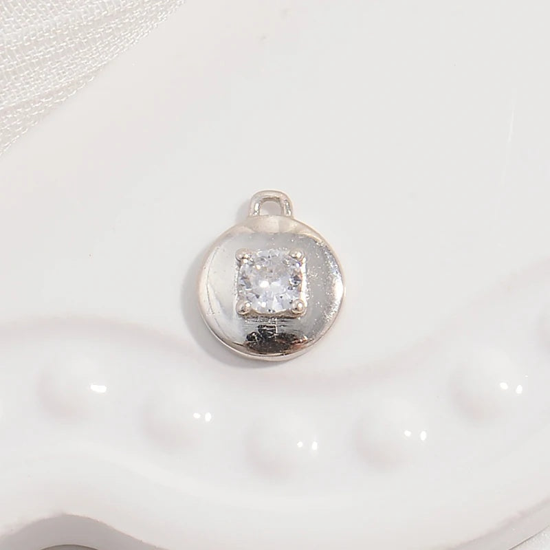 1PCS Sterling Silver Round Micro-Inlaid Zircon Pendant Button Charm