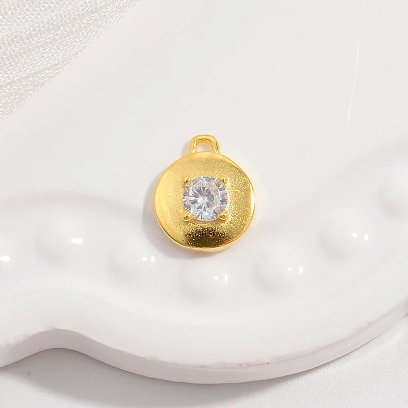1PCS Sterling Silver Round Micro-Inlaid Zircon Pendant Button Charm