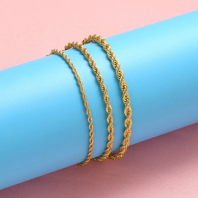 1PCS Stainless Steel Bracelets Boho Gold-color Thick/Thin Fashion Punk Twist Bracelet